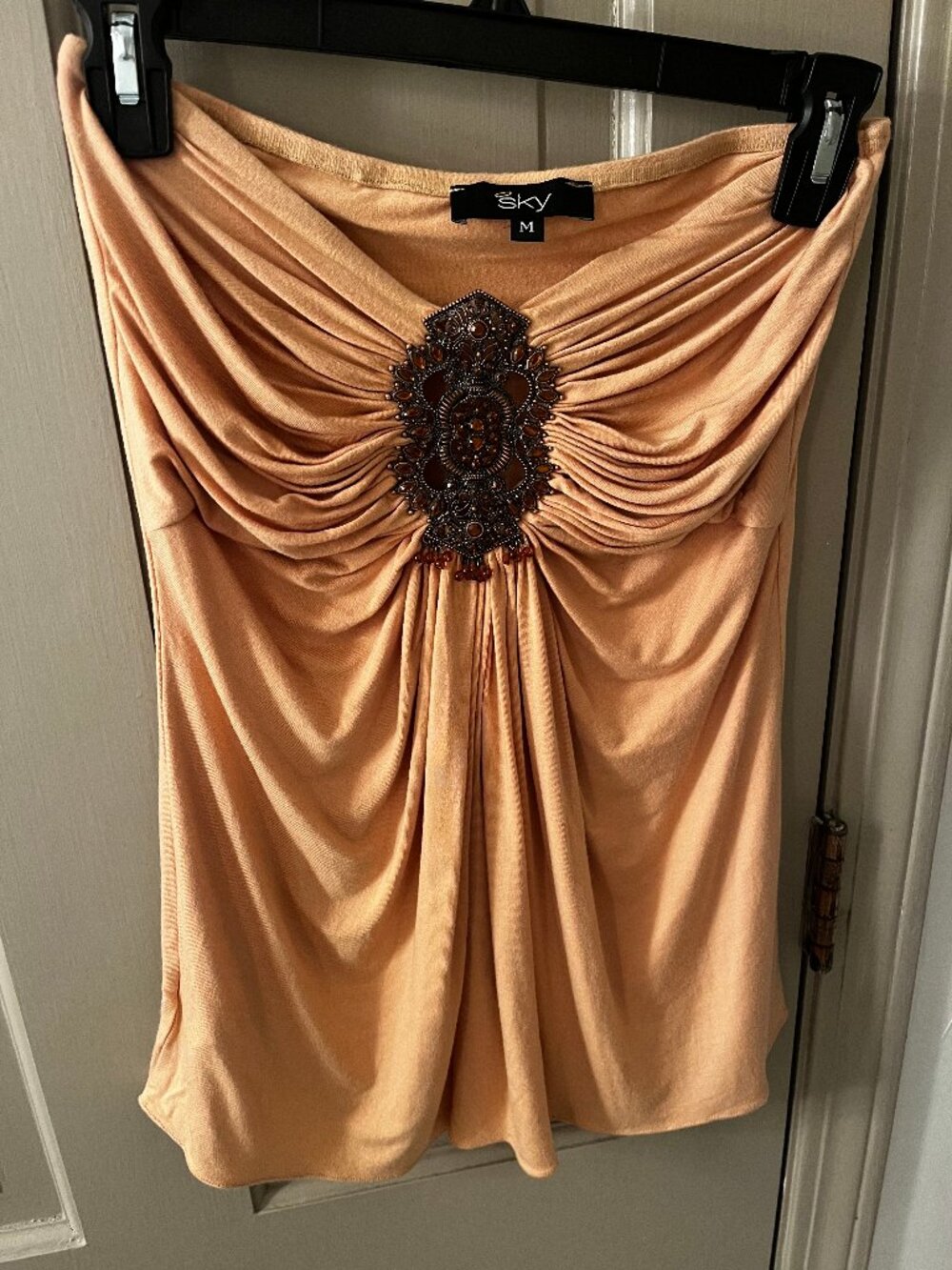 Y2K era Sky Top Strapless Jeweled Draped Top Size M - Picture 10 of 13